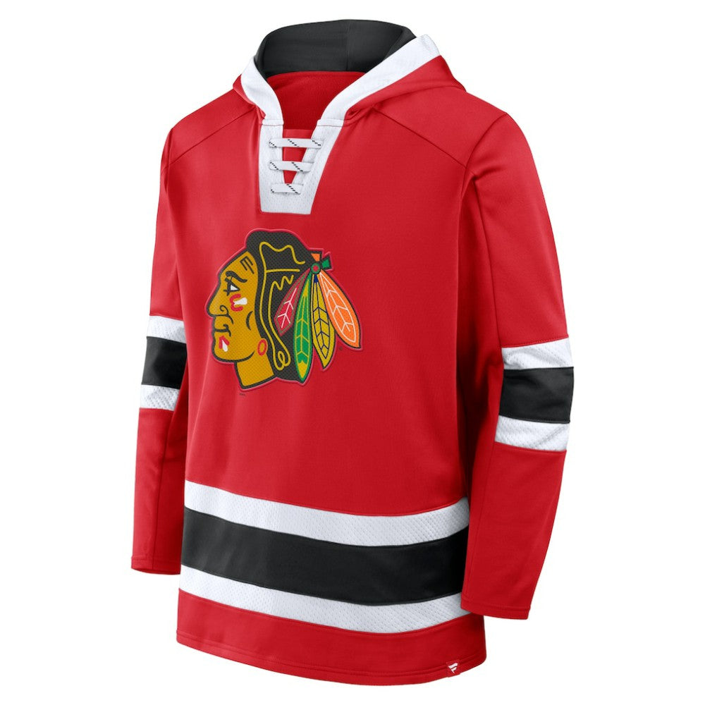 Chicago Blackhawks Fanatics Inside Line Fleece Pullover Hoodie- Red On Sale