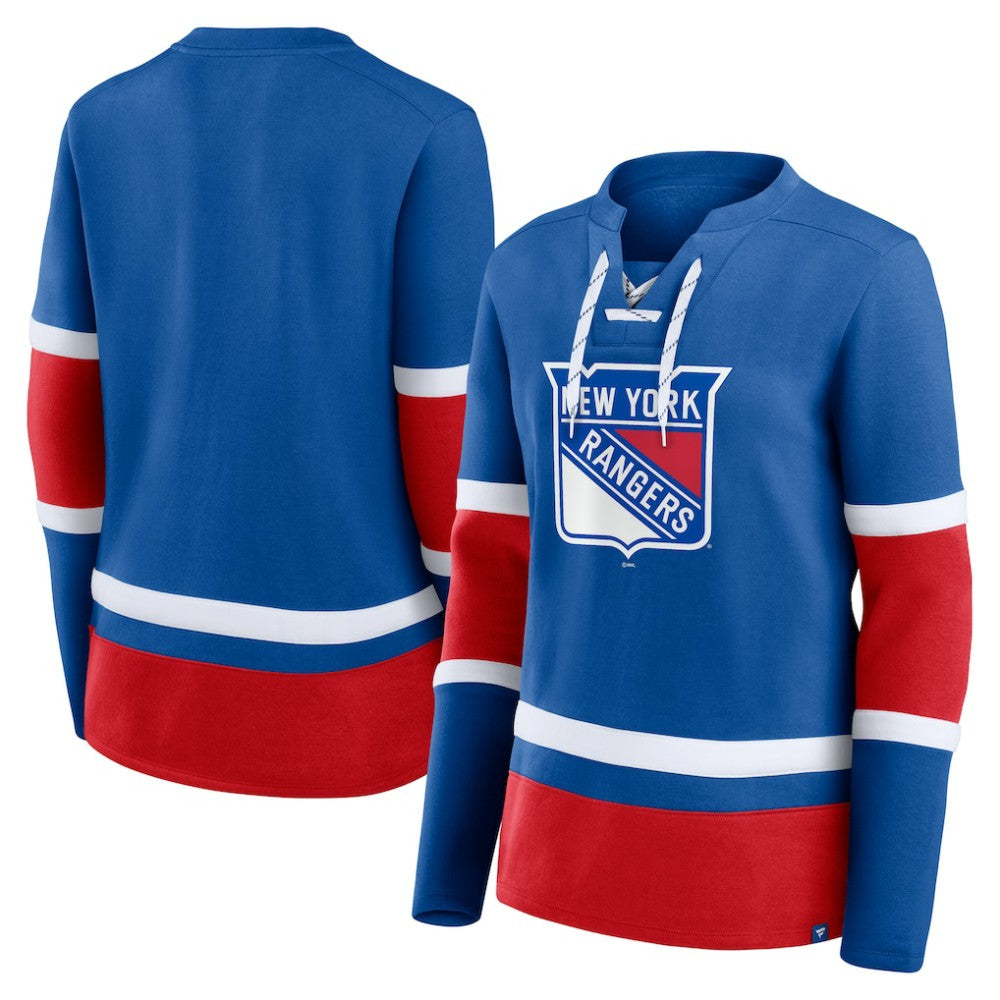 New York Rangers Fanatics Women's Prime Time Lace-Up Long Sleeve T-Shirt Outlet