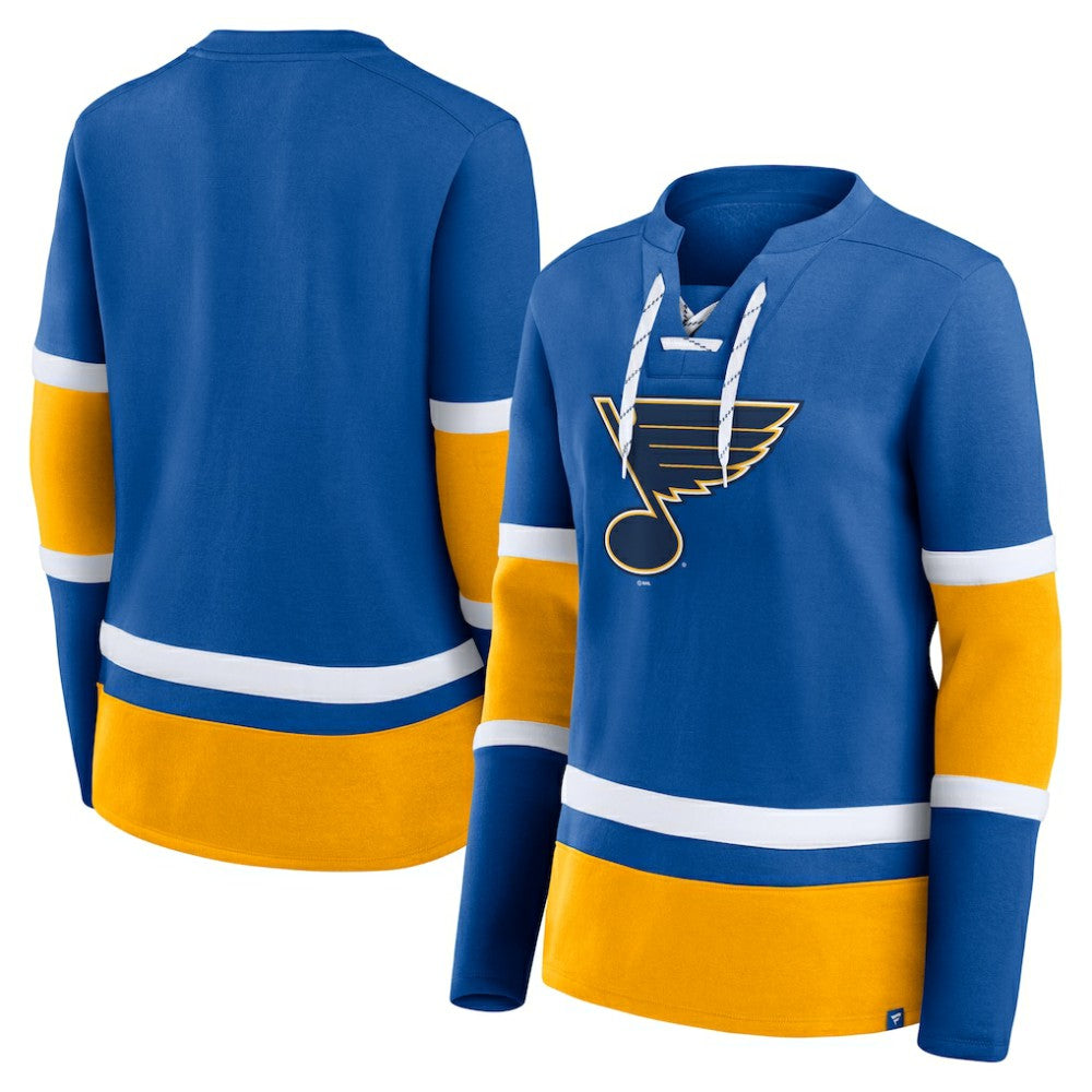 St. Louis Blues Fanatics Women's Prime Time Lace-Up Long Sleeve T-Shirt On Sale