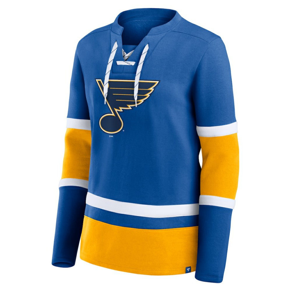 St. Louis Blues Fanatics Women's Prime Time Lace-Up Long Sleeve T-Shirt On Sale