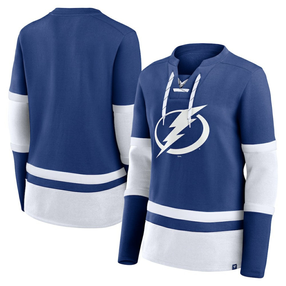 Tampa Bay Lightning Fanatics Women's Prime Time Lace-Up Long Sleeve T-Shirt Outlet