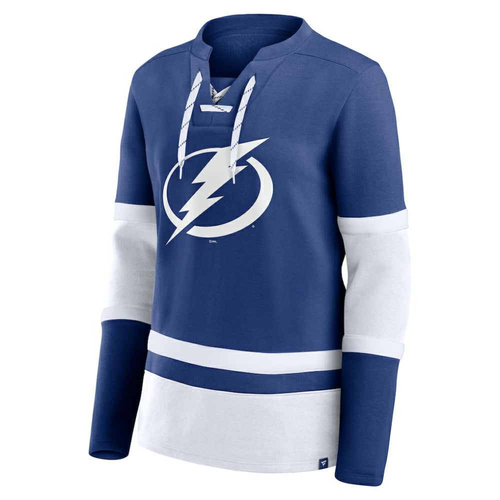 Tampa Bay Lightning Fanatics Women's Prime Time Lace-Up Long Sleeve T-Shirt Outlet