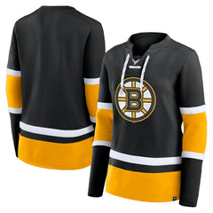Boston Bruins Fanatics Women's Prime Time Lace-Up Long Sleeve T-Shirt Outlet