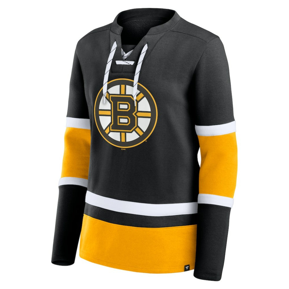 Boston Bruins Fanatics Women's Prime Time Lace-Up Long Sleeve T-Shirt Outlet
