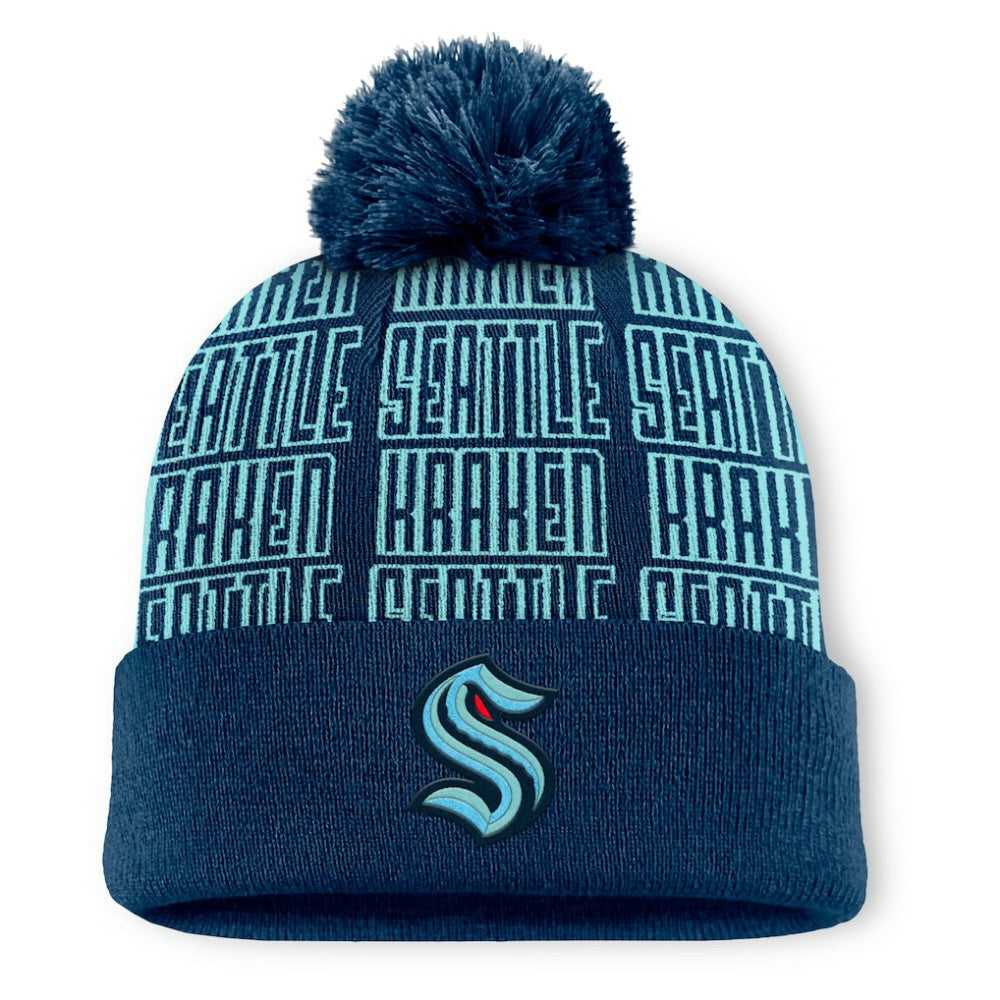 Seattle Kraken Fanatics Fundamental Empty Net Cuffed Knit Hat with Pom Sale