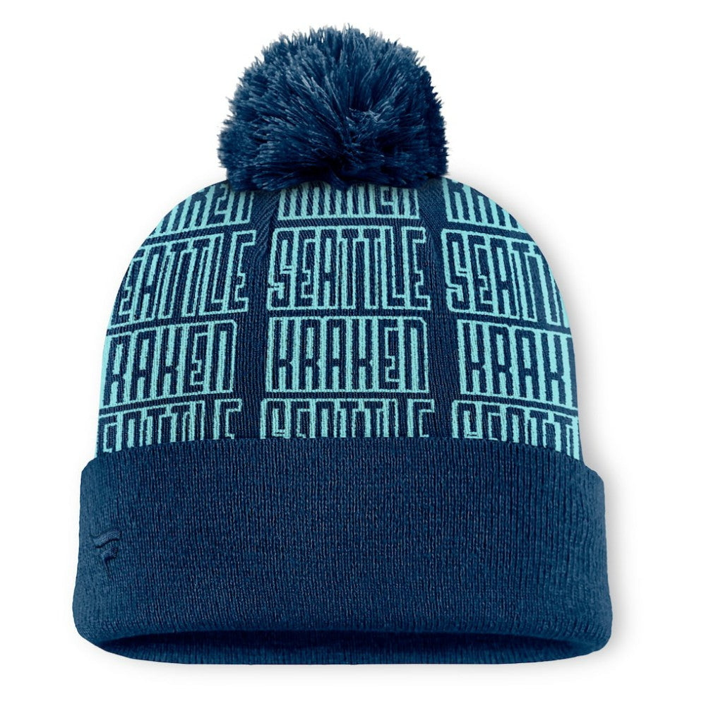 Seattle Kraken Fanatics Fundamental Empty Net Cuffed Knit Hat with Pom Sale