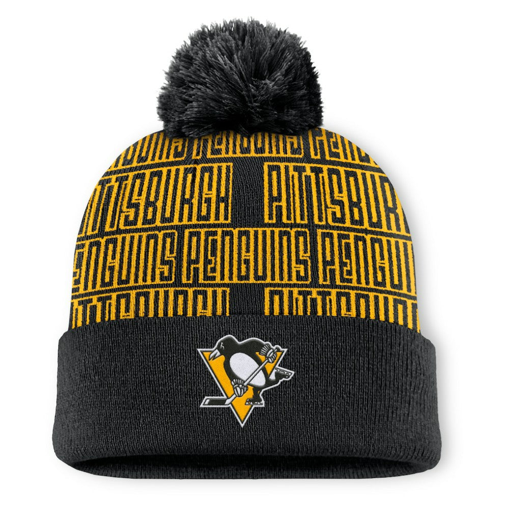 Pittsburgh Penguins Fanatics Fundamental Empty Net Cuffed Knit Hat with Pom Sale