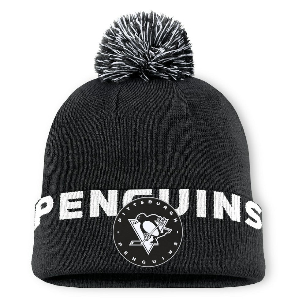 Pittsburgh Penguins Fanatics Fundamental High Stick Cuffed Knit Hat with Pom On Sale