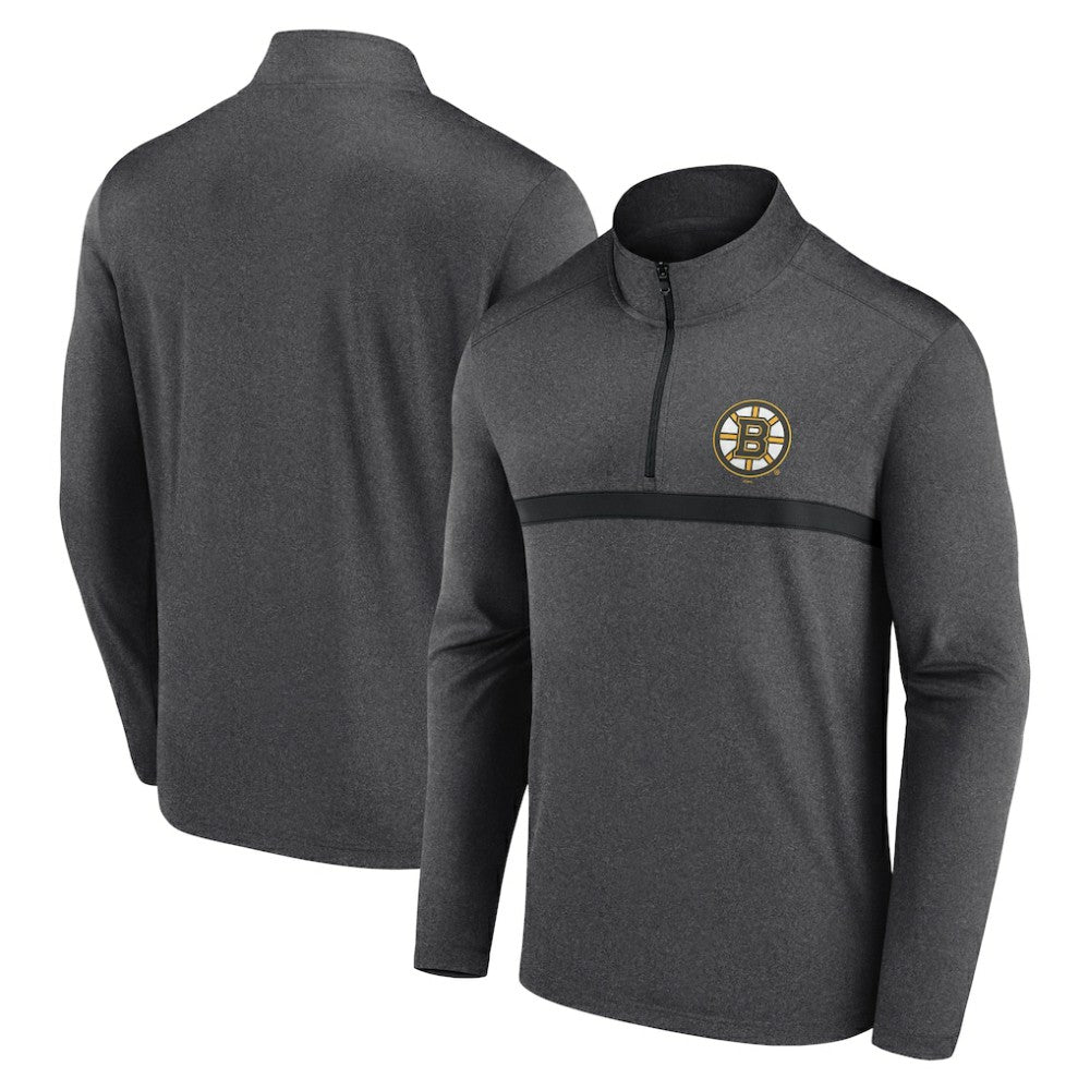 Boston Bruins Logo Athletic Head-to-Head Raglan Quarter-Zip Top For Sale