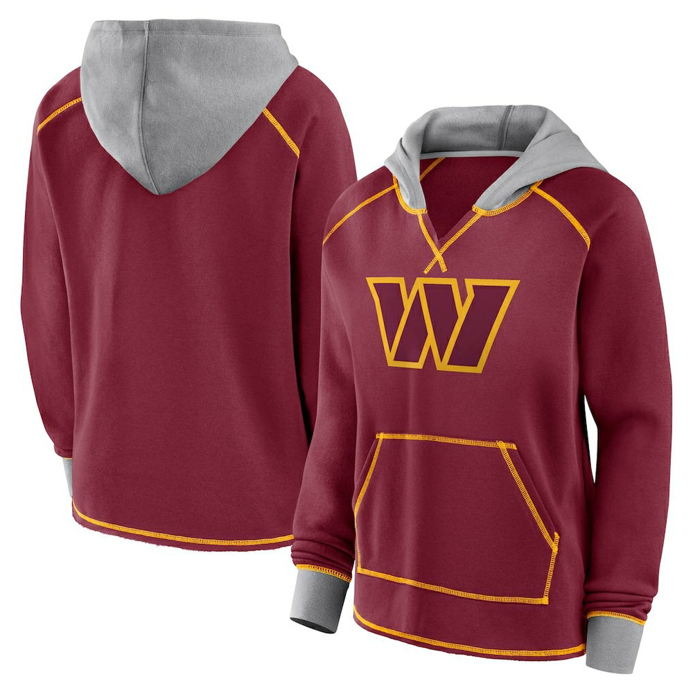 Washington Commanders  Logo Athletic Women's Boom Fleece Pullover V-Neck Hoodie