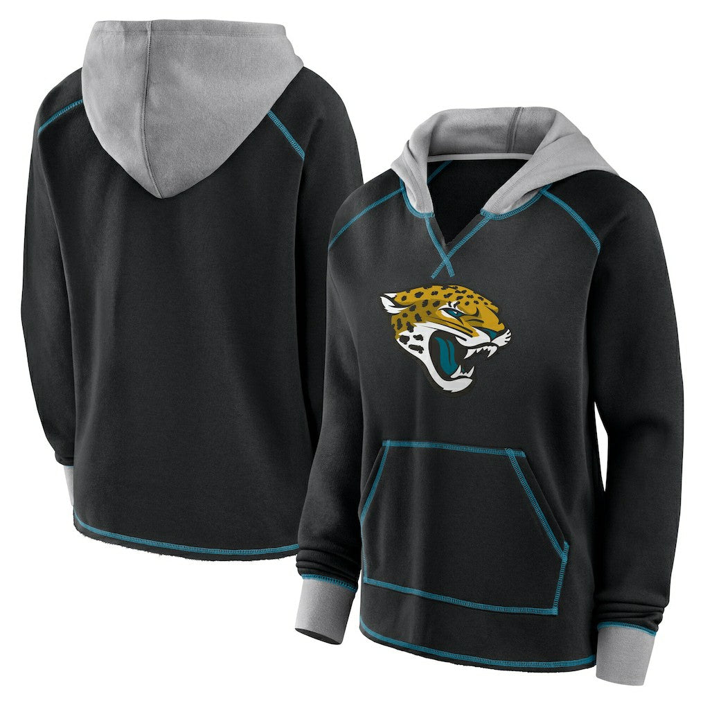 Jacksonville Jaguars  Logo Athletic Women's Boom Fleece Pullover V-Neck Hoodie