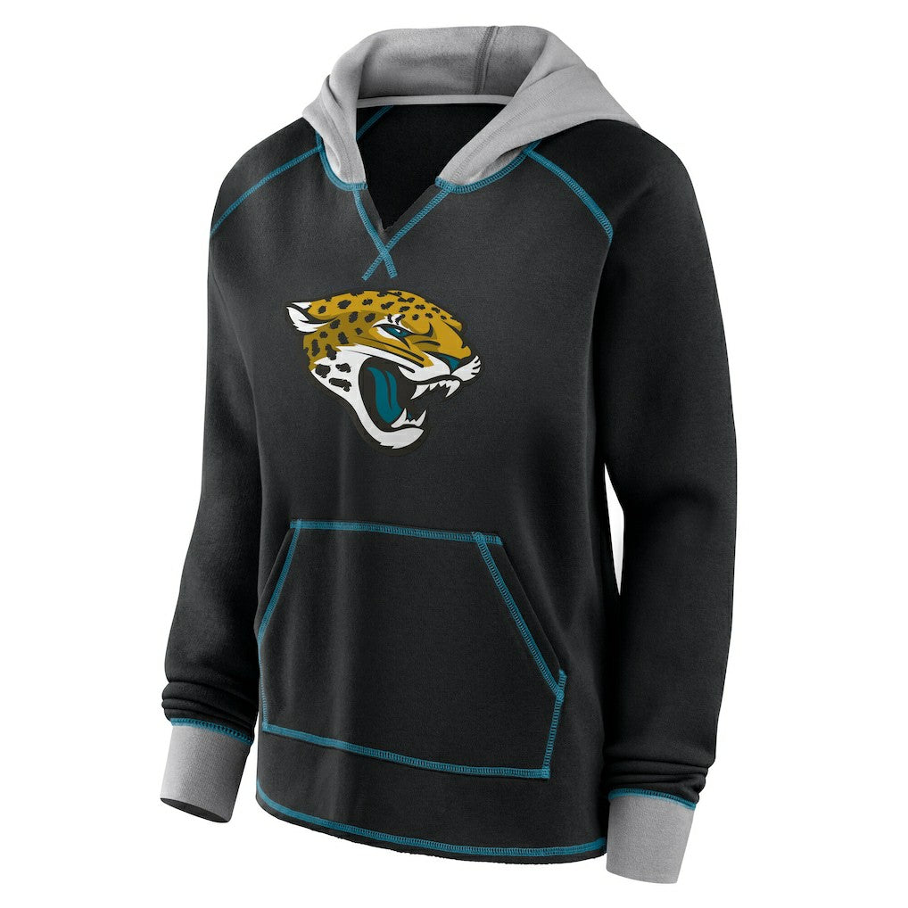 Jacksonville Jaguars  Logo Athletic Women's Boom Fleece Pullover V-Neck Hoodie
