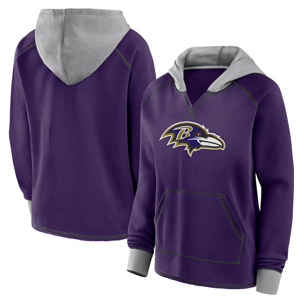 Baltimore Ravens  Logo Athletic Women's Boom Fleece Pullover V-Neck Hoodie