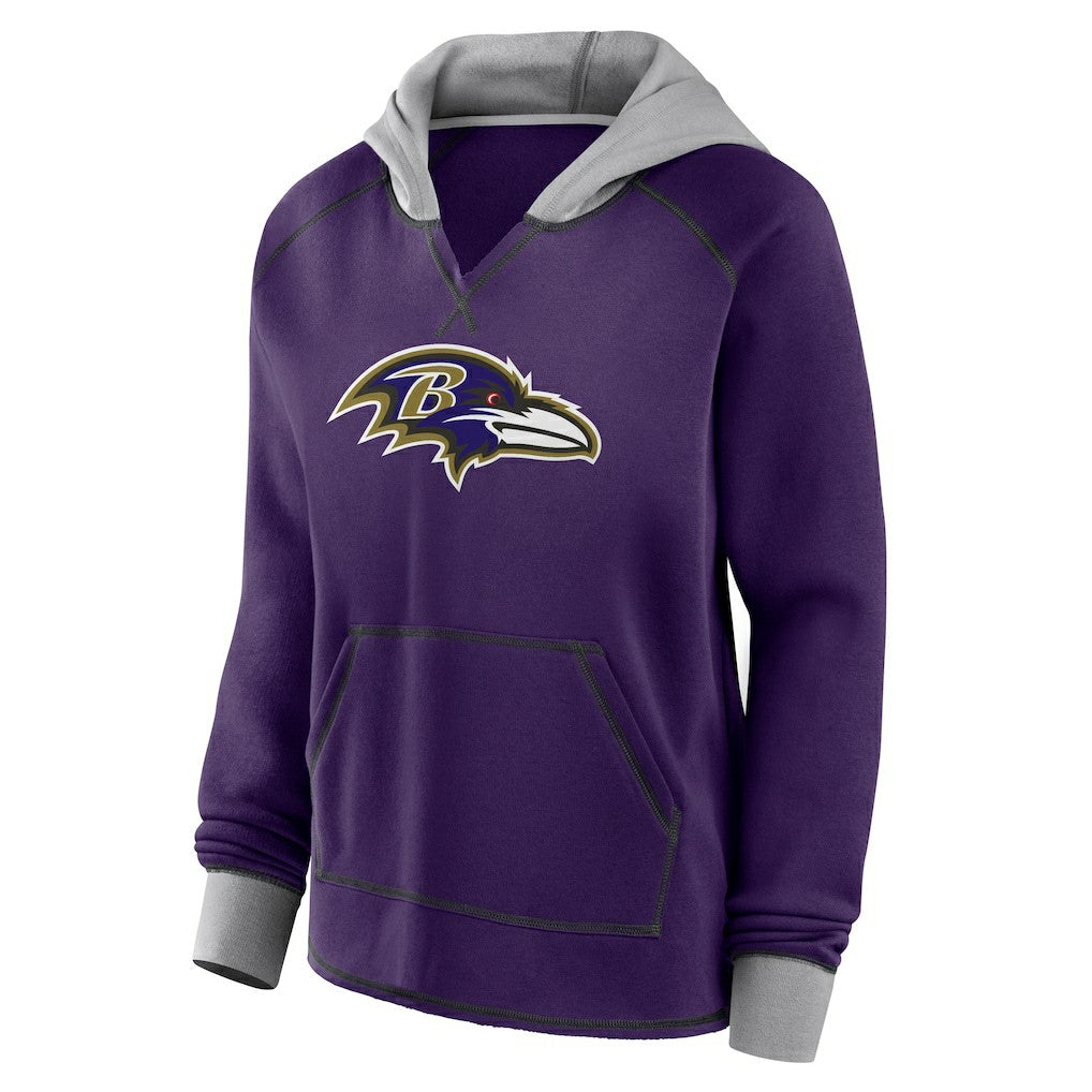 Baltimore Ravens  Logo Athletic Women's Boom Fleece Pullover V-Neck Hoodie