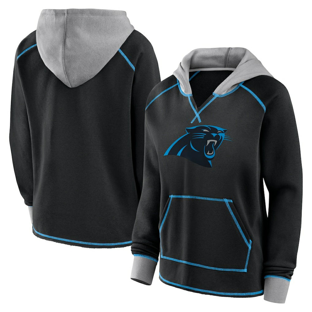 Carolina Panthers  Logo Athletic Women's Boom Fleece Pullover V-Neck Hoodie