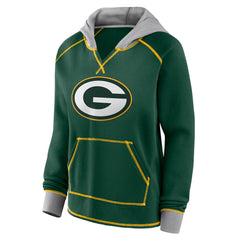Green Bay Packers  Logo Athletic Women's Boom Fleece Pullover V-Neck Hoodie