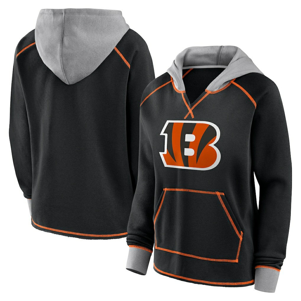 Cincinnati Bengals  Logo Athletic Women's Boom Fleece Pullover V-Neck Hoodie