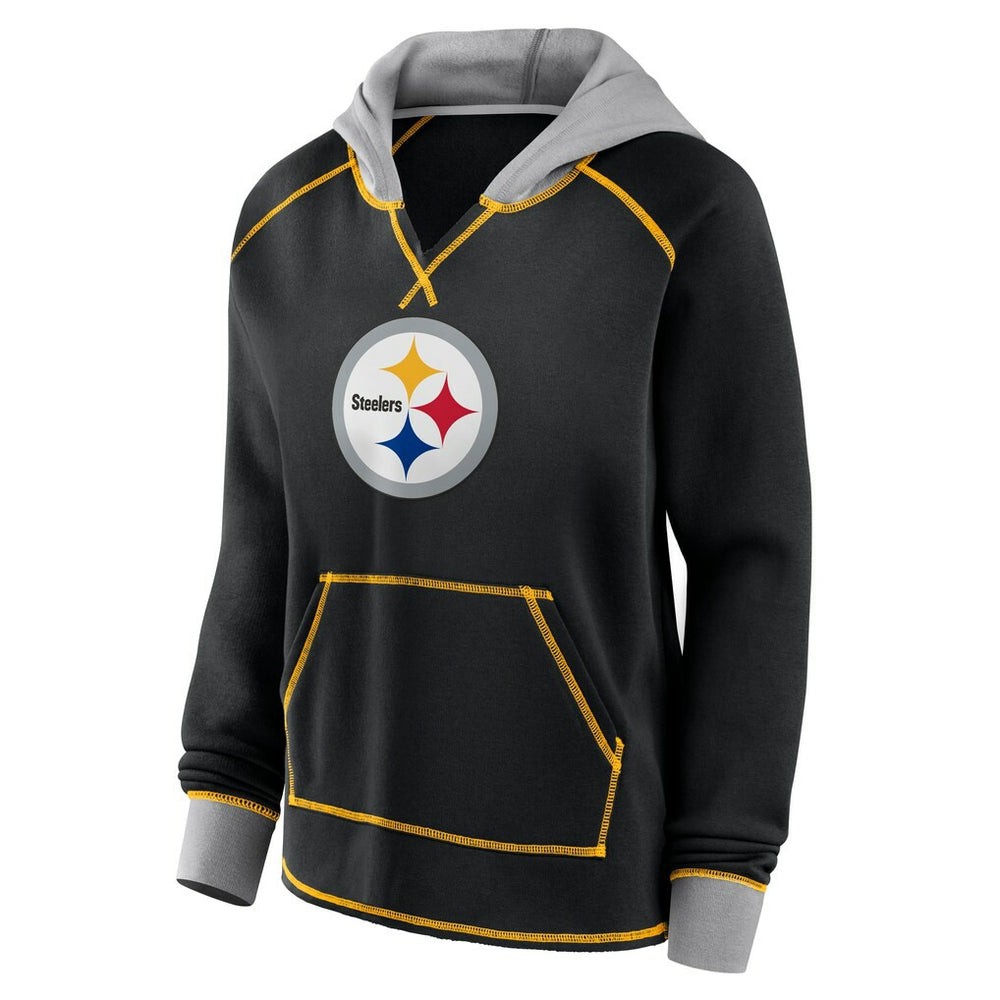 Pittsburgh Steelers  Logo Athletic Women's Boom Fleece Pullover V-Neck Hoodie