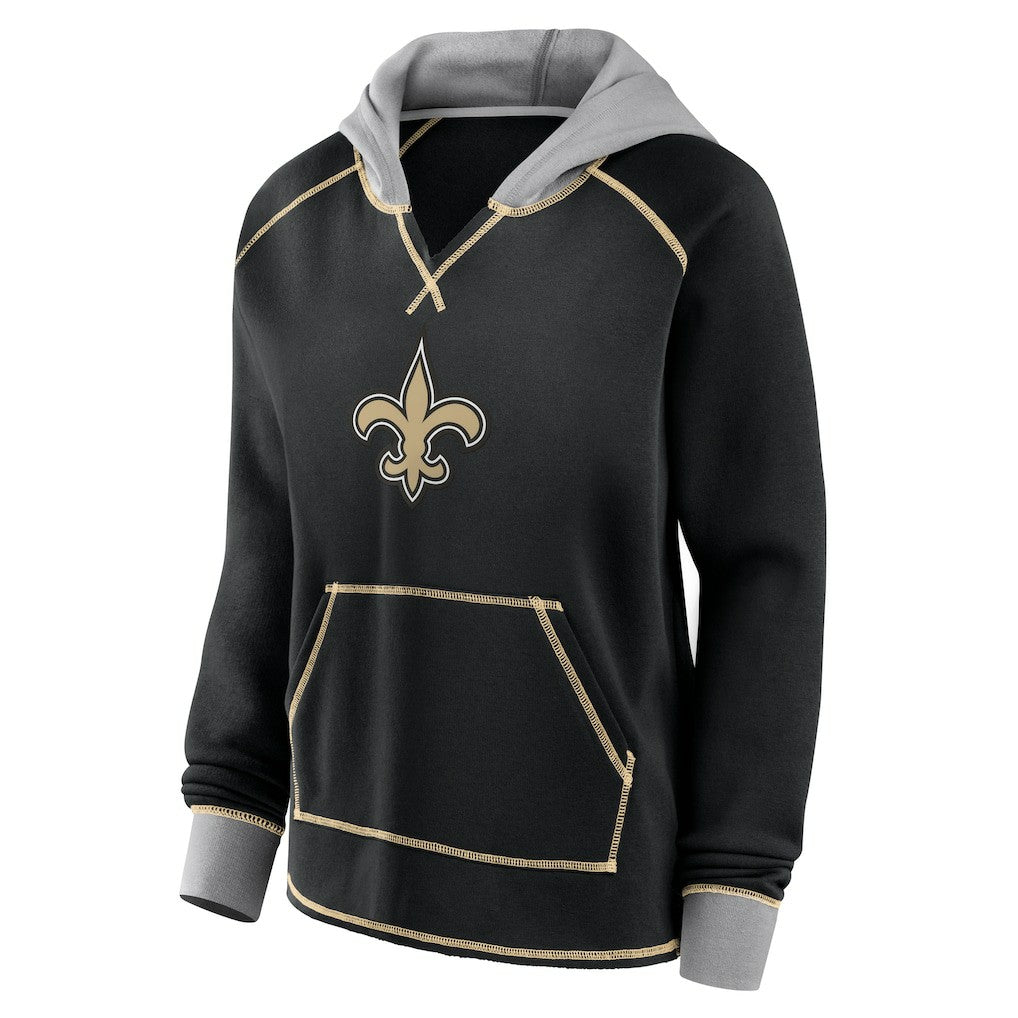 New Orleans Saints  Logo Athletic Women's Boom Fleece Pullover V-Neck Hoodie
