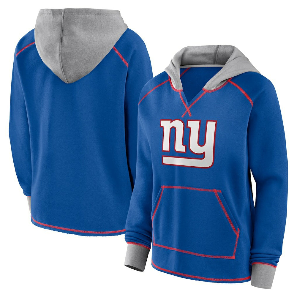 New York Giants  Logo Athletic Women's Boom Fleece Pullover V-Neck Hoodie