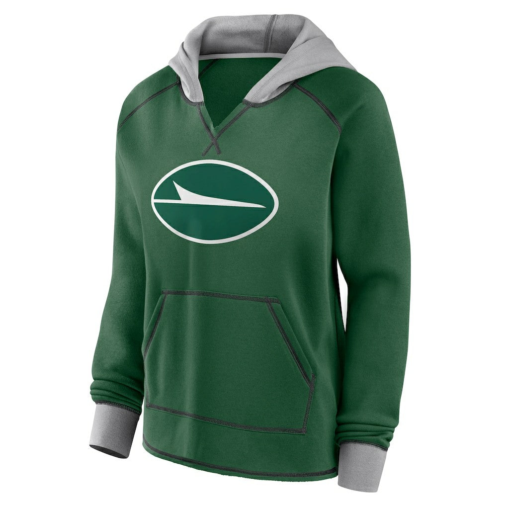 New York Jets  Logo Athletic Women's Boom Fleece Pullover V-Neck Hoodie