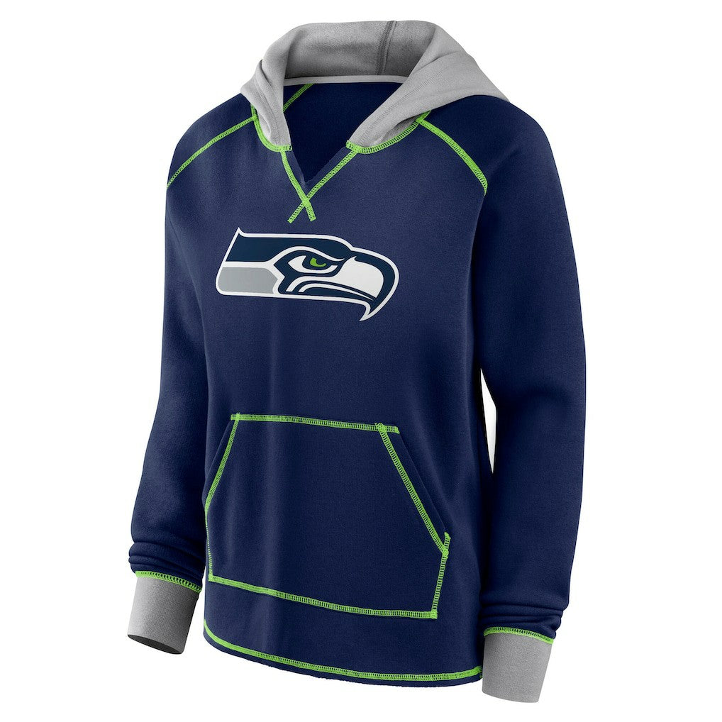 Seattle Seahawks  Logo Athletic Women's Boom Fleece Pullover V-Neck Hoodie