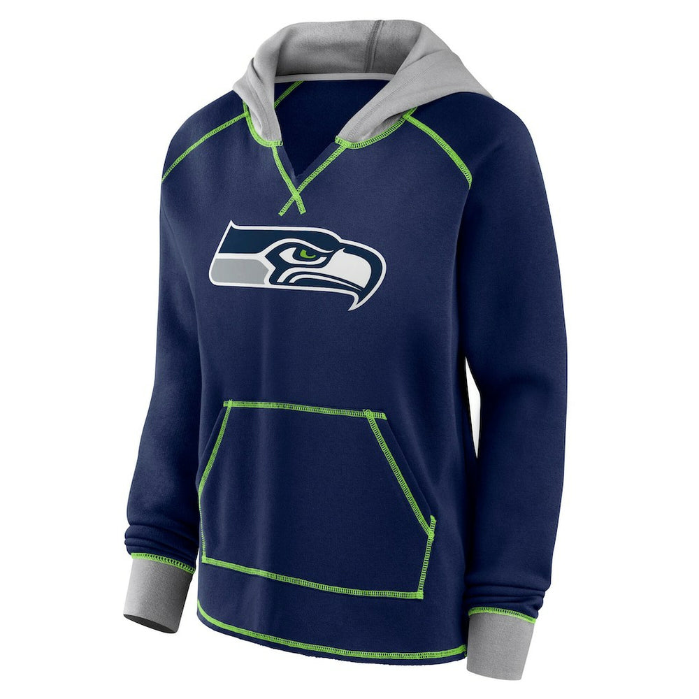 Seattle Seahawks  Logo Athletic Women's Boom Fleece Pullover V-Neck Hoodie