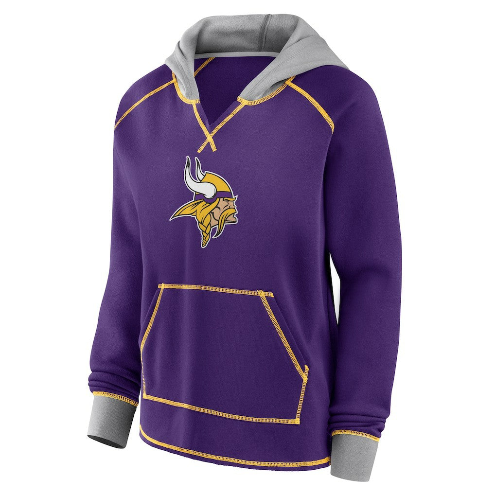 Minnesota Vikings  Logo Athletic Women's Boom Fleece Pullover V-Neck Hoodie