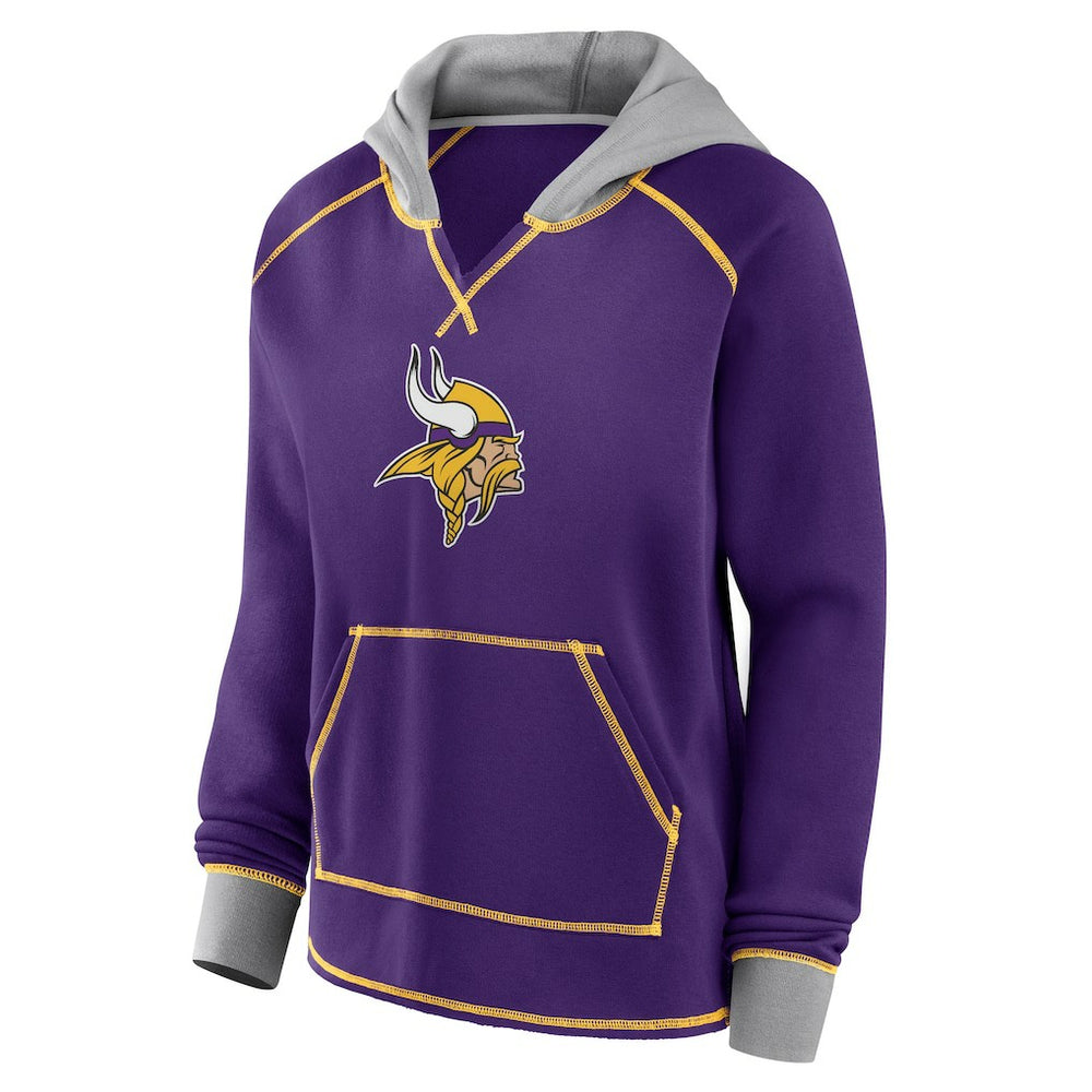 Minnesota Vikings  Logo Athletic Women's Boom Fleece Pullover V-Neck Hoodie