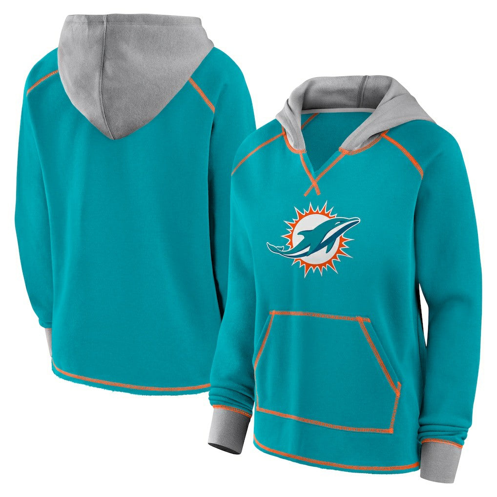 Miami Dolphins  Logo Athletic Women's Boom Fleece Pullover V-Neck Hoodie