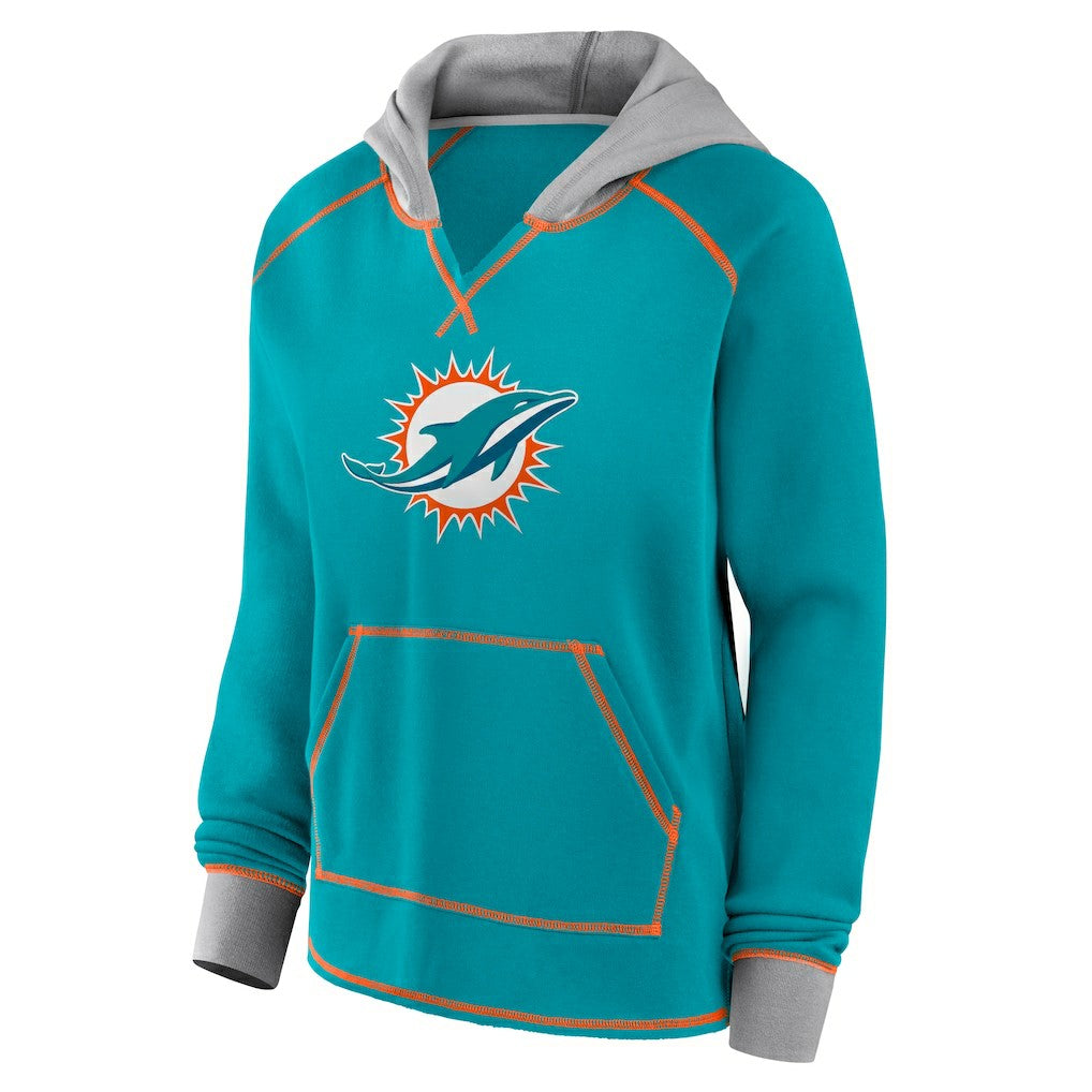 Miami Dolphins  Logo Athletic Women's Boom Fleece Pullover V-Neck Hoodie