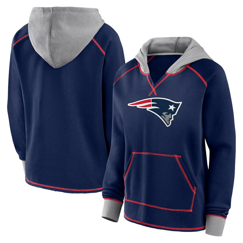 New England Patriots  Logo Athletic Women's Boom Fleece Pullover V-Neck Hoodie