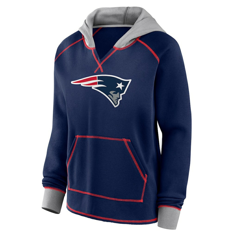 New England Patriots  Logo Athletic Women's Boom Fleece Pullover V-Neck Hoodie