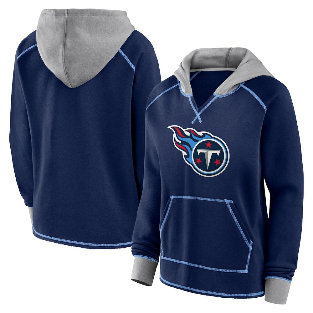 Tennessee Titans  Logo Athletic Women's Boom Fleece Pullover V-Neck Hoodie