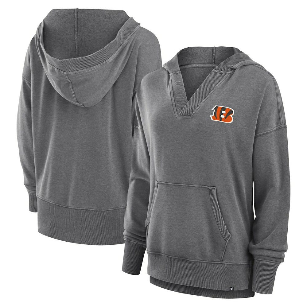 Cincinnati Bengals Fanatics Women's Initiative Snow Wash French Terry V-Neck Pullover Hoodie