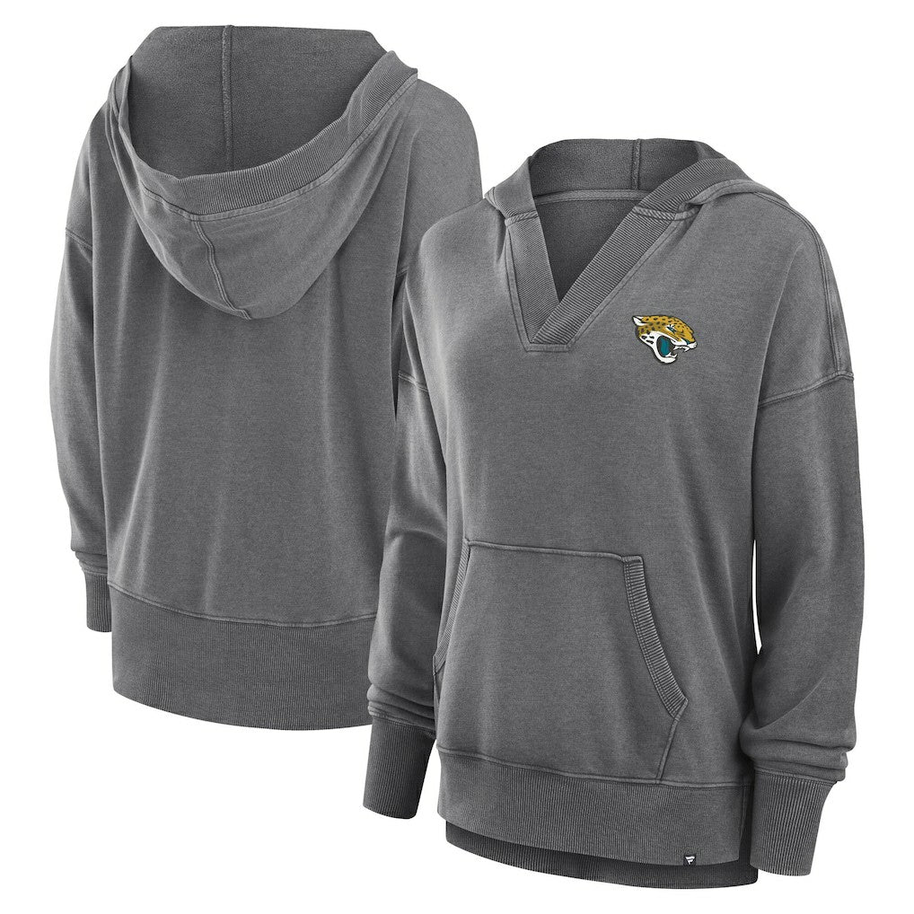Jacksonville Jaguars Fanatics Women's Initiative Snow Wash French Terry V-Neck Pullover Hoodie