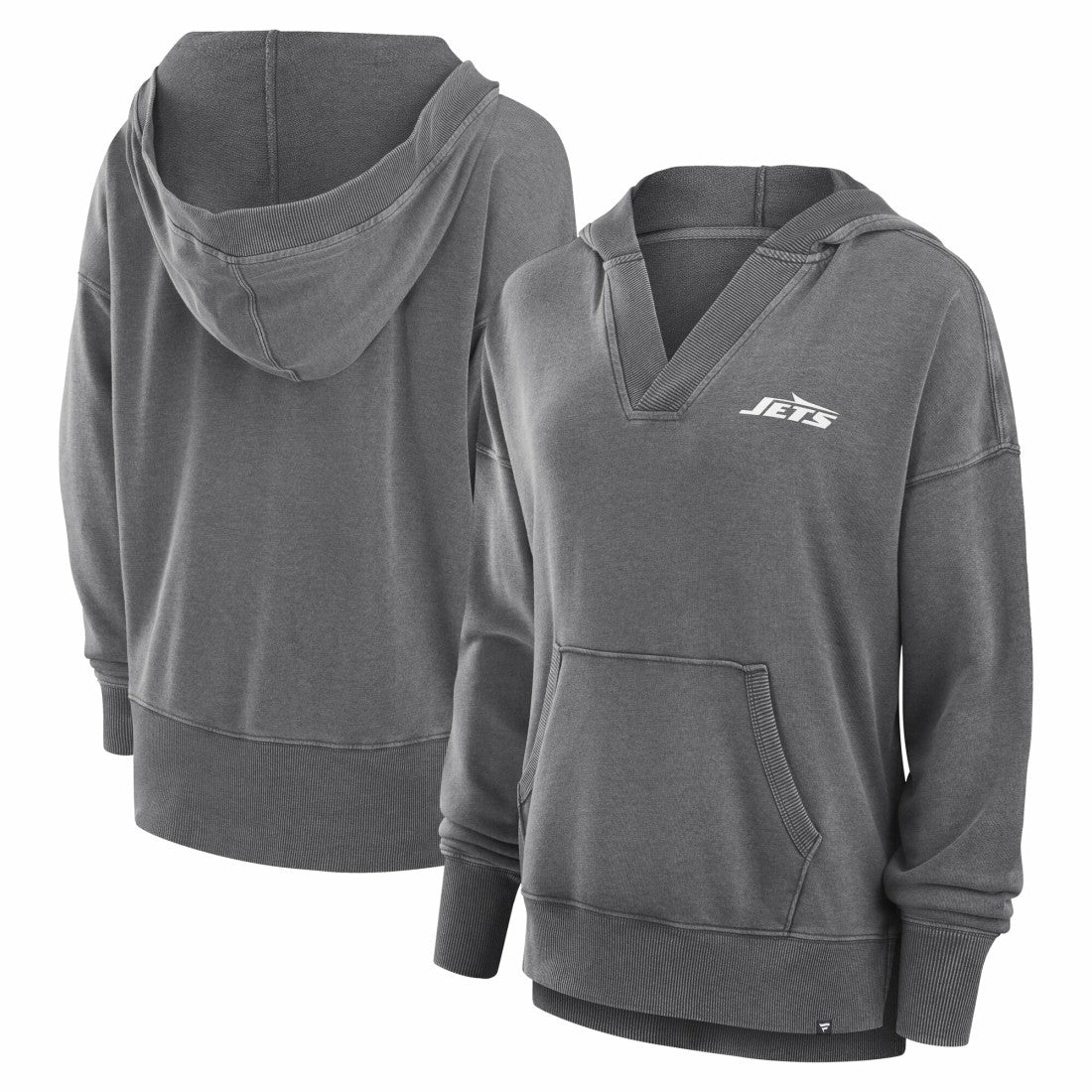 New York Jets Fanatics Women's Initiative Snow Wash French Terry V-Neck Pullover Hoodie