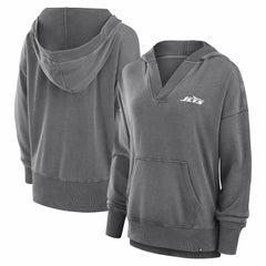New York Jets Fanatics Women's Initiative Snow Wash French Terry V-Neck Pullover Hoodie