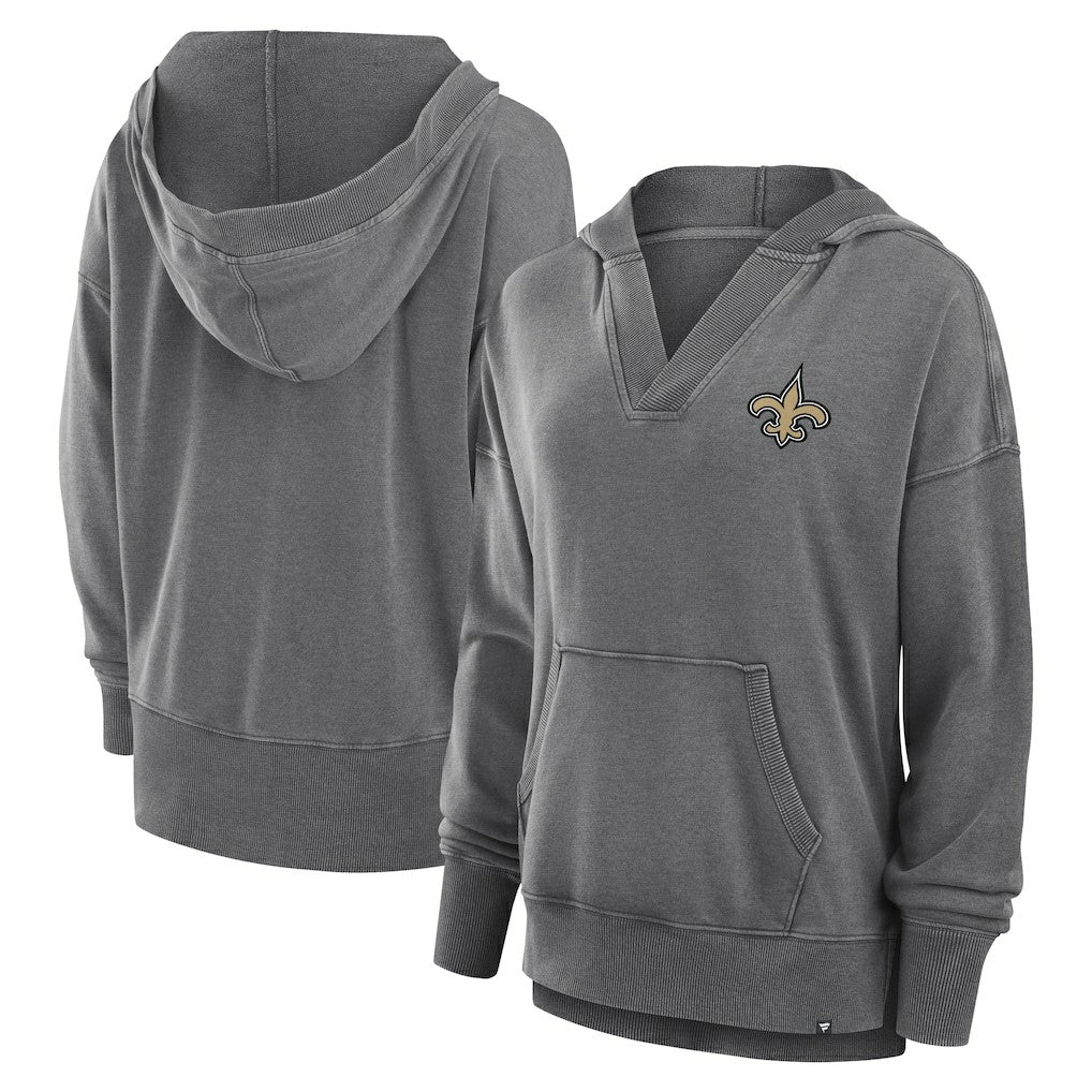 New Orleans Saints Fanatics Women's Initiative Snow Wash French Terry V-Neck Pullover Hoodie