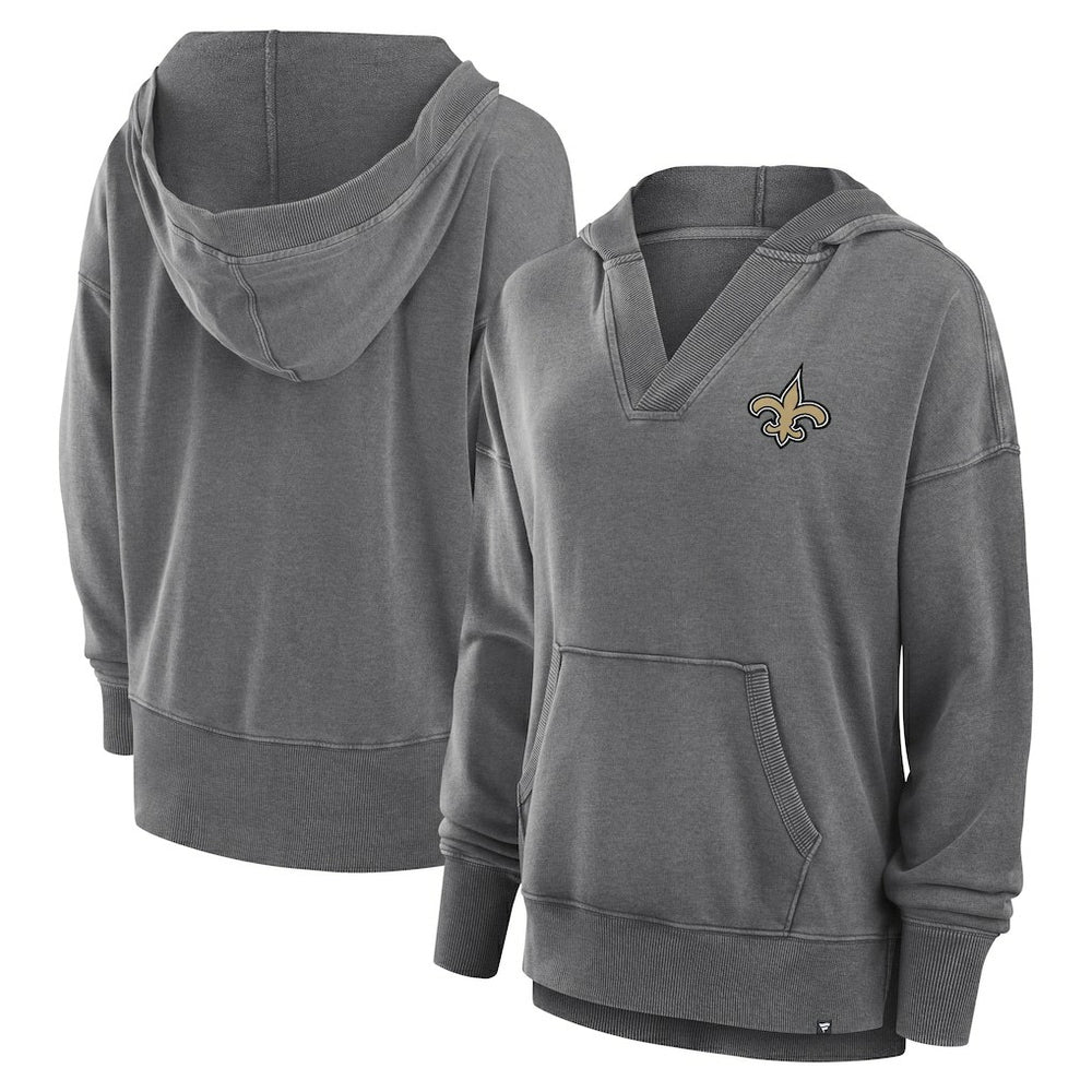 New Orleans Saints Fanatics Women's Initiative Snow Wash French Terry V-Neck Pullover Hoodie