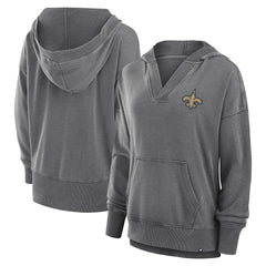 New Orleans Saints Fanatics Women's Initiative Snow Wash French Terry V-Neck Pullover Hoodie