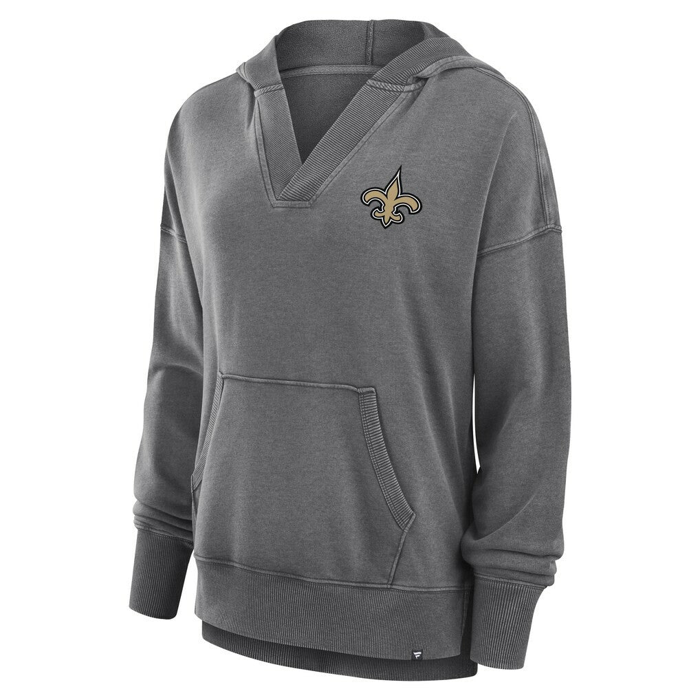 New Orleans Saints Fanatics Women's Initiative Snow Wash French Terry V-Neck Pullover Hoodie
