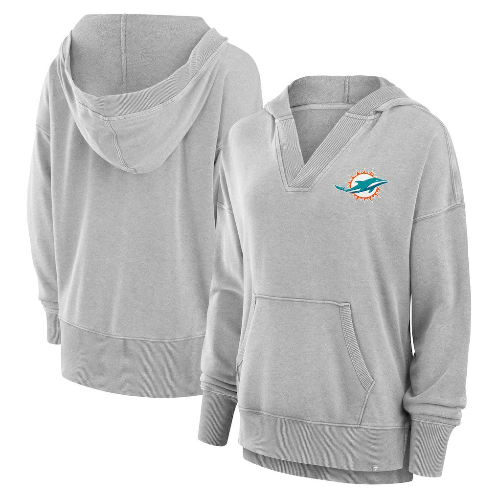 Miami Dolphins Fanatics Women's Initiative Snow Wash French Terry V-Neck Pullover Hoodie