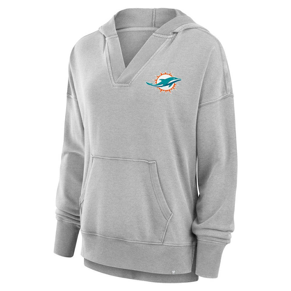 Miami Dolphins Fanatics Women's Initiative Snow Wash French Terry V-Neck Pullover Hoodie