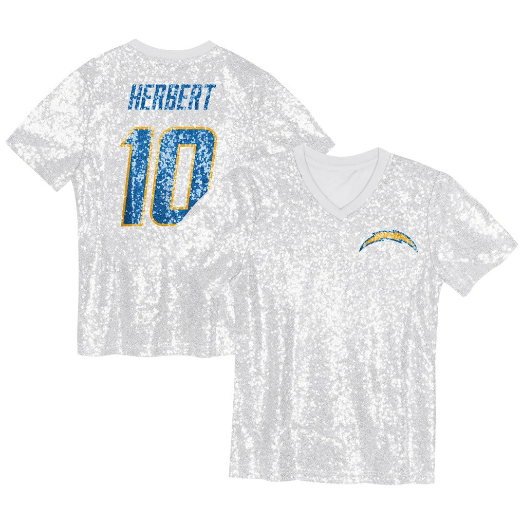 Los Angeles Chargers  Justin Herbert  Girls Youth Sequin V-Neck Fashion Jersey