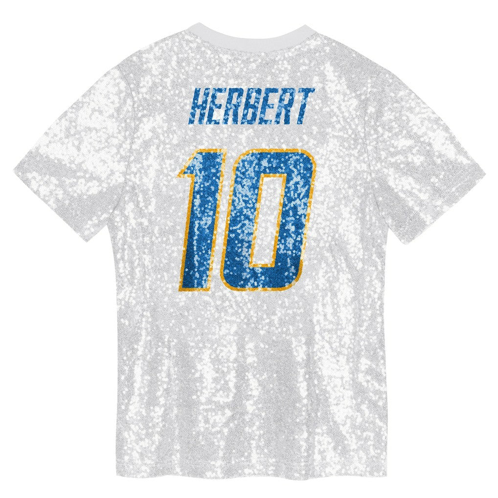 Los Angeles Chargers  Justin Herbert  Girls Youth Sequin V-Neck Fashion Jersey