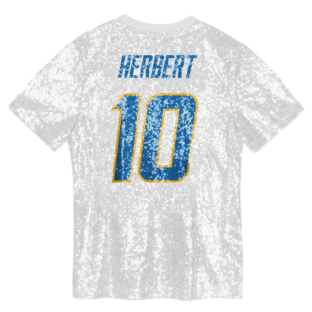 Los Angeles Chargers  Justin Herbert  Girls Youth Sequin V-Neck Fashion Jersey