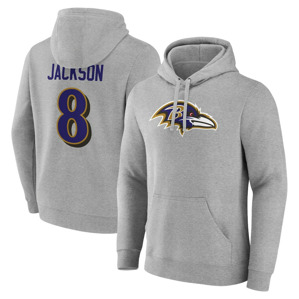 Baltimore Ravens  Lamar Jackson  Icon Player Name & Number Pullover Hoodie