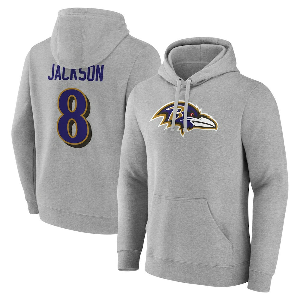 Baltimore Ravens  Lamar Jackson  Icon Player Name & Number Pullover Hoodie