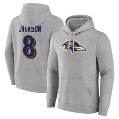 Baltimore Ravens  Lamar Jackson  Icon Player Name & Number Pullover Hoodie